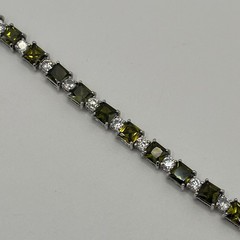 FAS 925 Sterling Silver Green Clear Stone Tennis Bracelet 7″ Heavy 21.3g