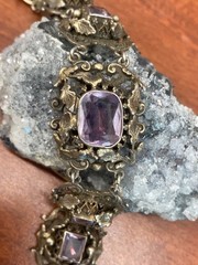 Antique Austro-Hungarian 800 Silver Filigree Amethyst Panel Bracelet – 38.56g 8”