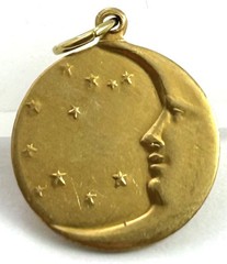 Vintage Charm Moon Tiny Pendant Brass Metal Crescent Moon Face Stars Celestial