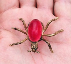 Vintage Copper BEETLE With RED Stone PENDANT
