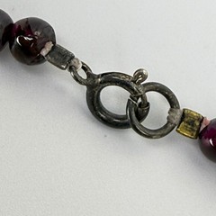 Vintage Round Garnet Bead Strand Necklace Sterling Silver Dark Red Burgundy