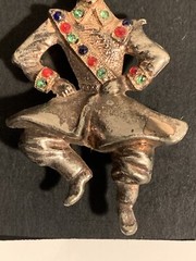 Vintage Brooch Pendant Gold Tone Russian Dancer Multicolor Cabochons
