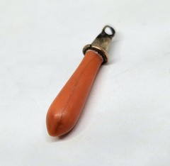 Genuine Victorian Vintage Yellow Gold? Natural Red Coral Bracelet Charm/Fob 1″