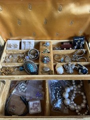 Vintage Estate Jewelry Lot & Box- Rings, Earrings, Pendants- Nice