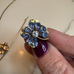 Vintage Krementz Blue Floral Necklace Earrings, 14k Rolled Gold