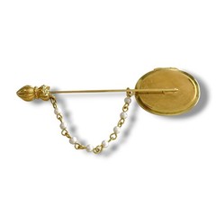 STUNNING VINTAGE ESTATE PEARL GOLD TONE LOCKET 3 1/8″ STICK PIN