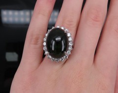 Massive 26.18ct Green Tourmaline 1.83ct Diamond 18K White Gold Ring Size 4.75