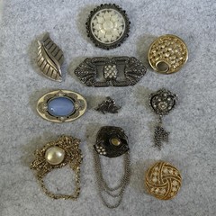 Vintage Jerusalem MOP Star Brooch 935 Silver Brooch plus 9 Brooch Costume Lot