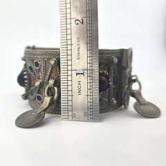 Vintage Berber Moroccan Style Enamel Cuff Bracelet Ethnic Tribal Coin Bangle