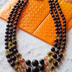 Vintage Signed Japan Triple Strand Beaded Necklace