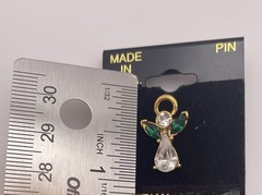 Vintage Christmas Angel Brooch Green Clear Austrian Crystal Lapel Pin