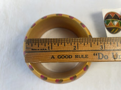 VINTAGE 80’S Painted WOOD NECKLACE, BANGLE BRACELET, & Earrings SET MultiColor