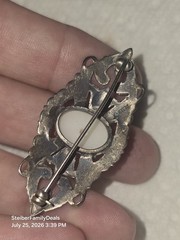 Vtg Sterling Silver Faux Pearl Marcasite Brooch Pin Art Deco Or Victorian