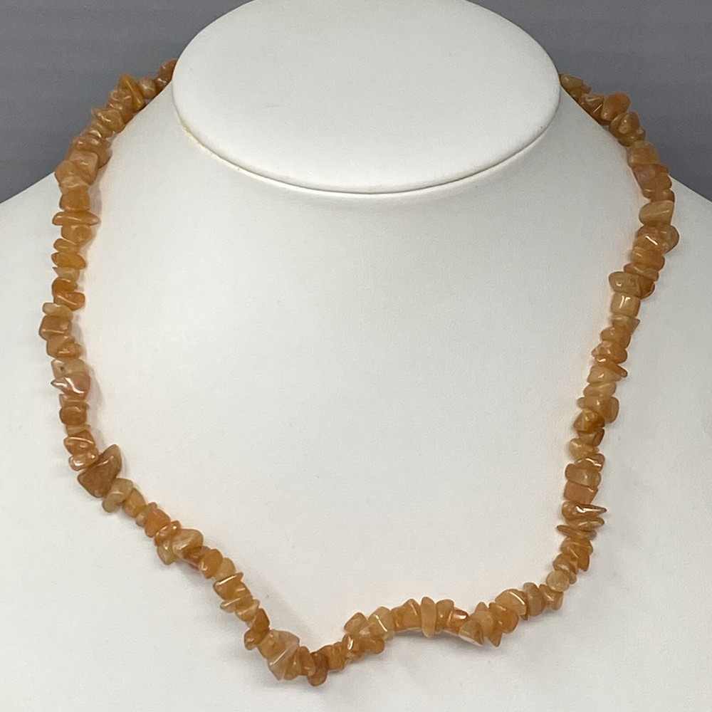 Gemstone Necklace Peach Orange Chip Stone Beads Collar Healing Energy Boho 18″