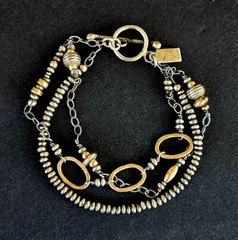 Vintage J&I Jessica & Ian Gibson Sterling & 14k Gold Multi Srtand Bead Bracelet