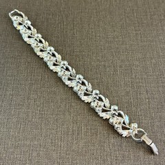 Vintage Rhinestone Bracelet Lisner Aurora Borealis Silver Tone Leaf Design