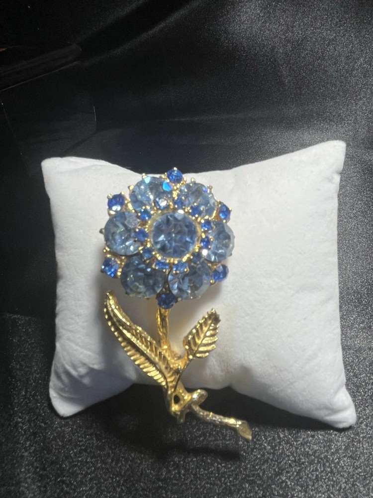 Vintage Edlee Blue Flower Brooch-Signed
