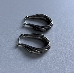 Vintage Sterling Silver Hoop Earrings 925 Dangle Drop Puffy Scalloped Ladies 1in