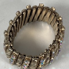 Vintage Goldtone 5 Row Aurora Borealis Rhinestone Bracelet Cuff Expandable