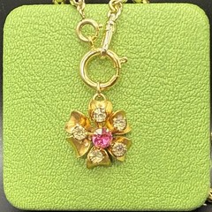 Vintage 12k Gold Filled Pocket Watch Sugar-Puff Link Chain FOB Dog Clip,Pink Gem