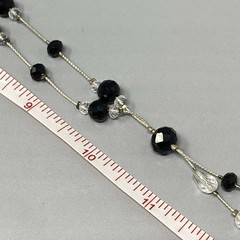 Glass Bead Necklace Black Clear Station Lariat Silver Tone Chain Collar 20″