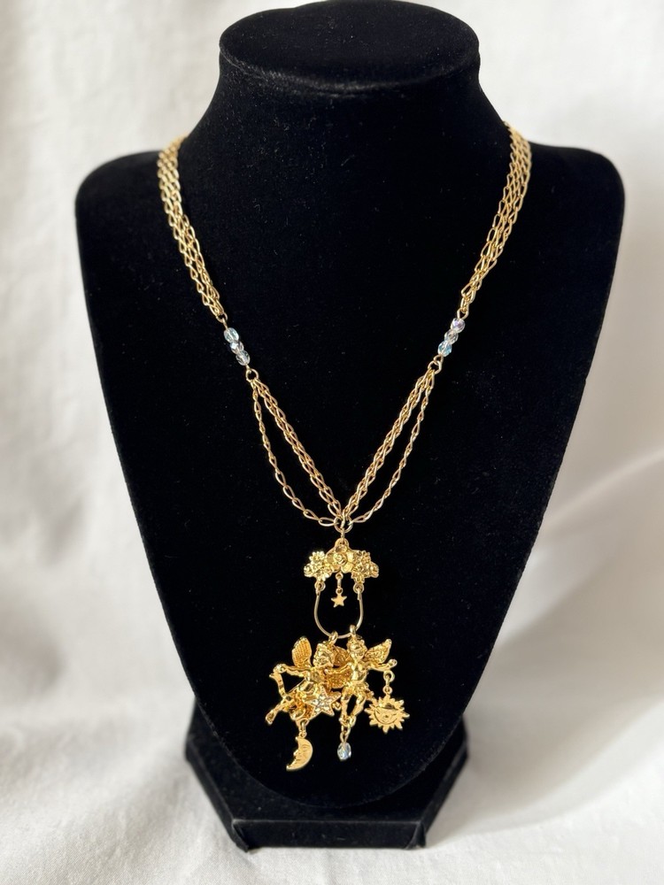 Vintage KIRKS FOLLY Charm Holder Necklace with Celestial Cherub Charm,FJT