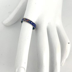 Vintage Cloisonne Enamel Boho Floral Band Ring Blue Gold Tone Size 7.5 Stackable