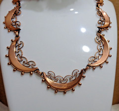Vintage Solid Copper Renoir Crescent Moon Necklace & Clip On Earrings 44.4 gm