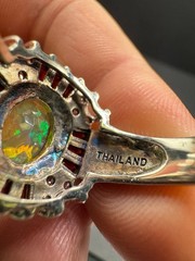 J&T Thai 925 Sterling Silver Fire Opal Ring Garnet CZ Halo Cluster Ring Sz 9.75