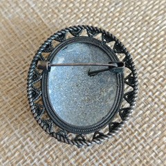 Vintage Soviet Finift Enamel Brooch Hand Painted Floral Oval Pin Filigree Frame