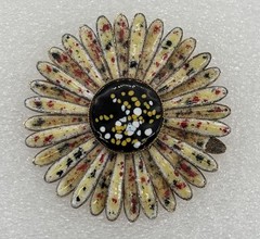 Vintage Enamel Daisy Brooch Double Petals Abstract Color Print 1960s, Not Signed