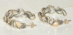 Vtg WM Co. Wheeler Western Two Tone Sterling Silver 12K Gold Hoop Earrings