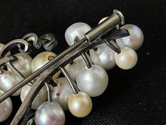 Vintage Sterling Silver Pearl Brooch 27 Multicolor Grape Vine Cluster 20g Tested