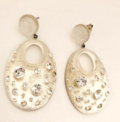 Lucite Glittery Flush Set Rhinestones 925 Sterling Silver Post Dangle Earrings