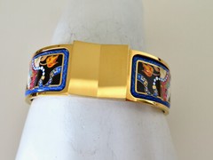 Vintage Oval Hermes 18K Gold Plated Loquet Clic Clac Bracelet Fan Enamel Design