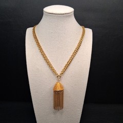Vintage Double Chain Necklace Whit Tassel Pendant Gold Tone. 17.367