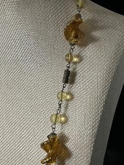 Vintage Art Glass Beaded Necklace Twist Gold Foil Station Chain 28″ READ
