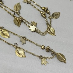 VTG Cookie Lee Gold Tone Necklace Leaf Fringe Charms Long Designer 42″