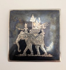 1930s Siam Sterling Elephant Brooch Niello 1 5/8″ Vintage C-Clasp Silver 14.5 gr