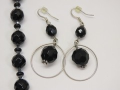 Vintage Jewelry Lot Black Faceted Glass Crystals Rhinestones Cabochon + D2106