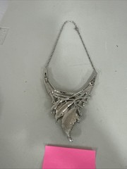 VTG Enamel Silver Tone Necklace With Crystals Adjustable Length Statement Blue
