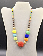 Vintage Graziano Seed Bead Round Ball Chunky Multicolor Boho Statement Necklace
