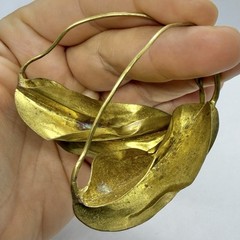 Vtg XL Brutalist Sculptured Brass Hoop Wire Statement Earrings Runway Bold Huge