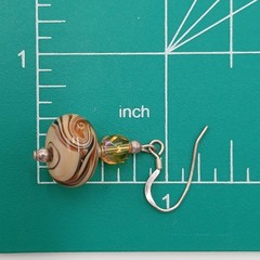 925 Lampwork Glass Bead Earrings 1.25in Sterling Silver 5gtw Brown Cream Swirl