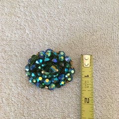 Vintage Brooch AB Crystal / Glass Beads Faceted Heavy Blues & Greens Sparkly