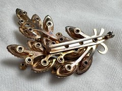 Vintage Amethyst Rhinestone Spray Brooch AB Crystal Gold Tone Mid Century