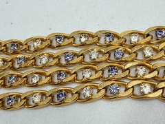 Vintage Rhinestone Necklace Gold Tone Curb Link Chain 22 in Purple, Clear Gems