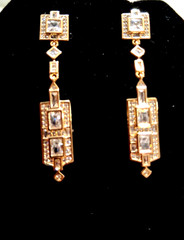 VINTAGE RETRO STYLE 18kt GOLD PLATED & CZ DANGLE PIERCED EARRINGS