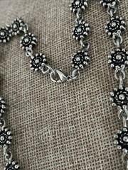 Vintage Boho Sunflower Floral Flower Link Bali Style Silver Necklace Unique 18”