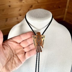 Stunning 60s Vintage Copper Native American Thunderbird Western Bolo Tie Signed